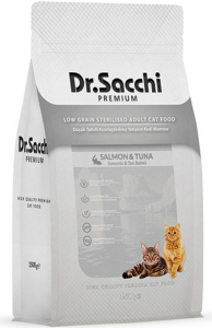 Dr.Sacchi Premium Düşük Tahıllı Somonlu ve Ton Balıklı Kısırlaştırılmış Kedi Maması